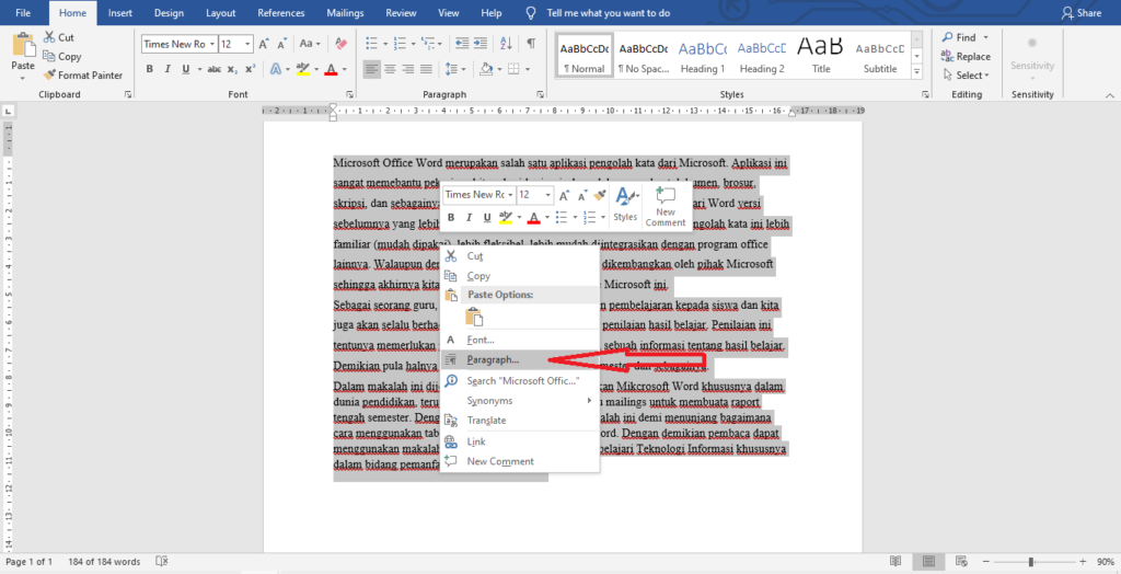 Cara Membuat Alinea Paragraf di Microsoft Word 2016