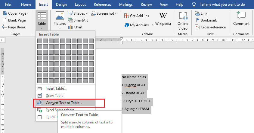 Membuat Tabel di Word 2016