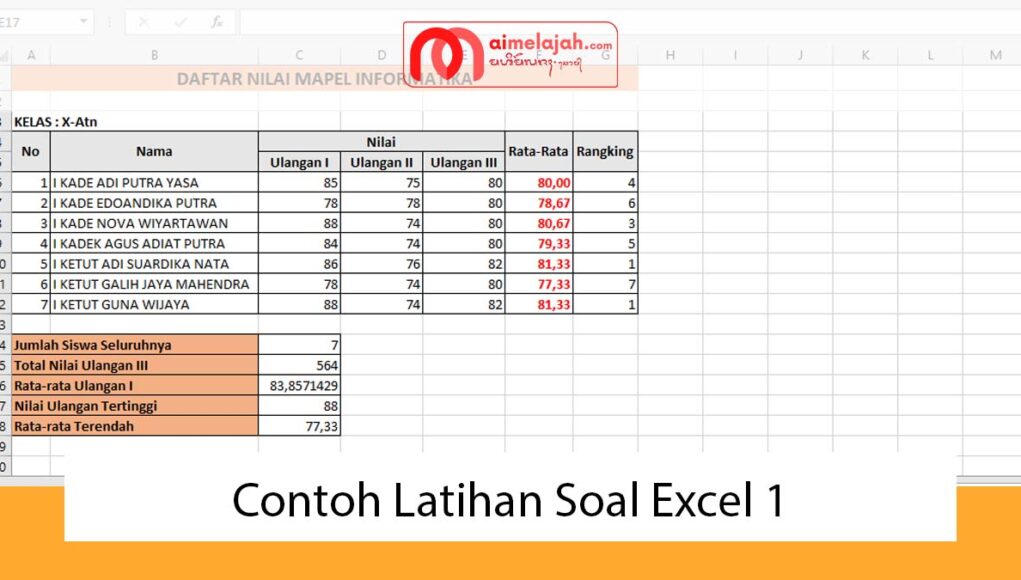 Contoh Latihan Soal Excel 1 Contoh Latihan Soal Excel